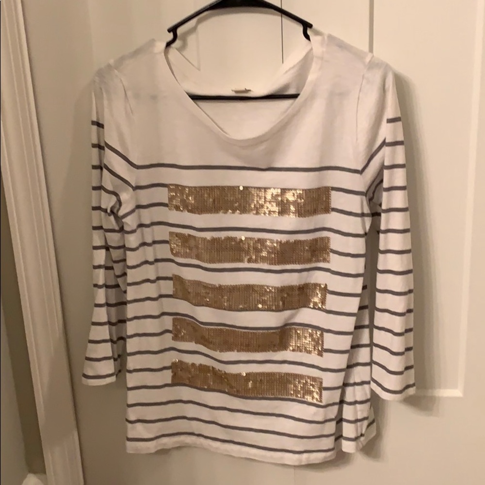 J. Crew striped 3/4length sleeve shirt with sequin